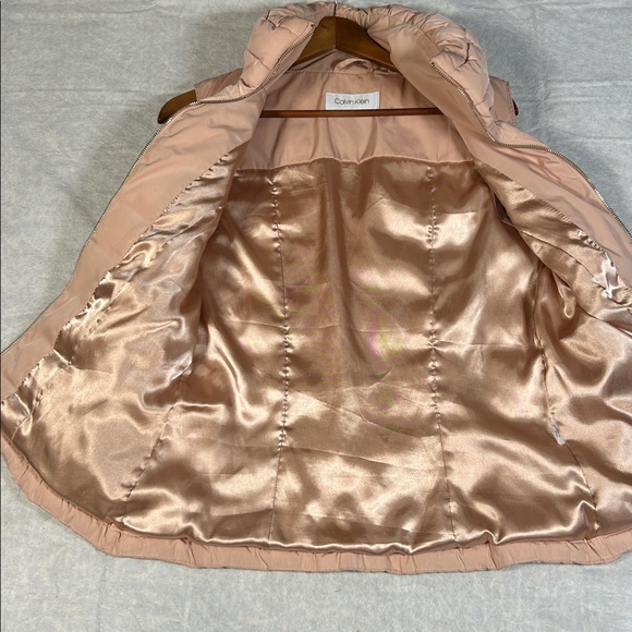 Calvin Klein Puffer Vest Womens Blush Pink Quilted‎ Zip Pockets Stand Collar - Picture 4 of 6